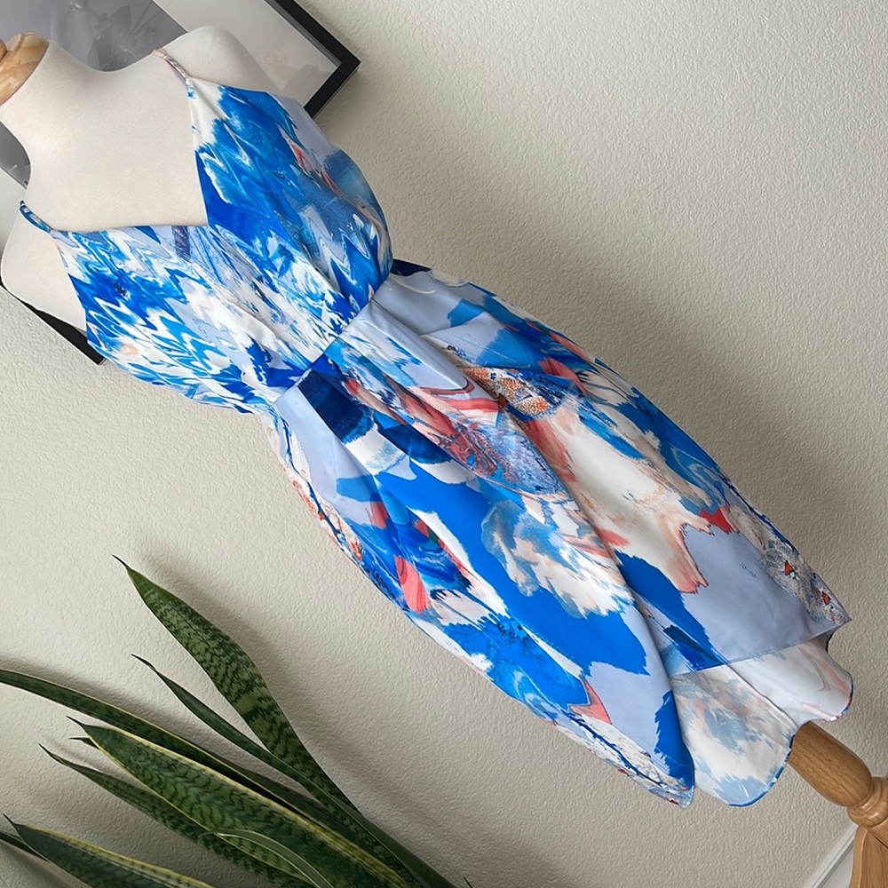 Blue spaghetti strap summer cocktail dress